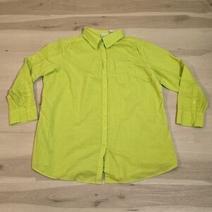 Apparenza Yellow Green Button Up Long Sleeve Shirt 100% Cotton Collar Women 2X